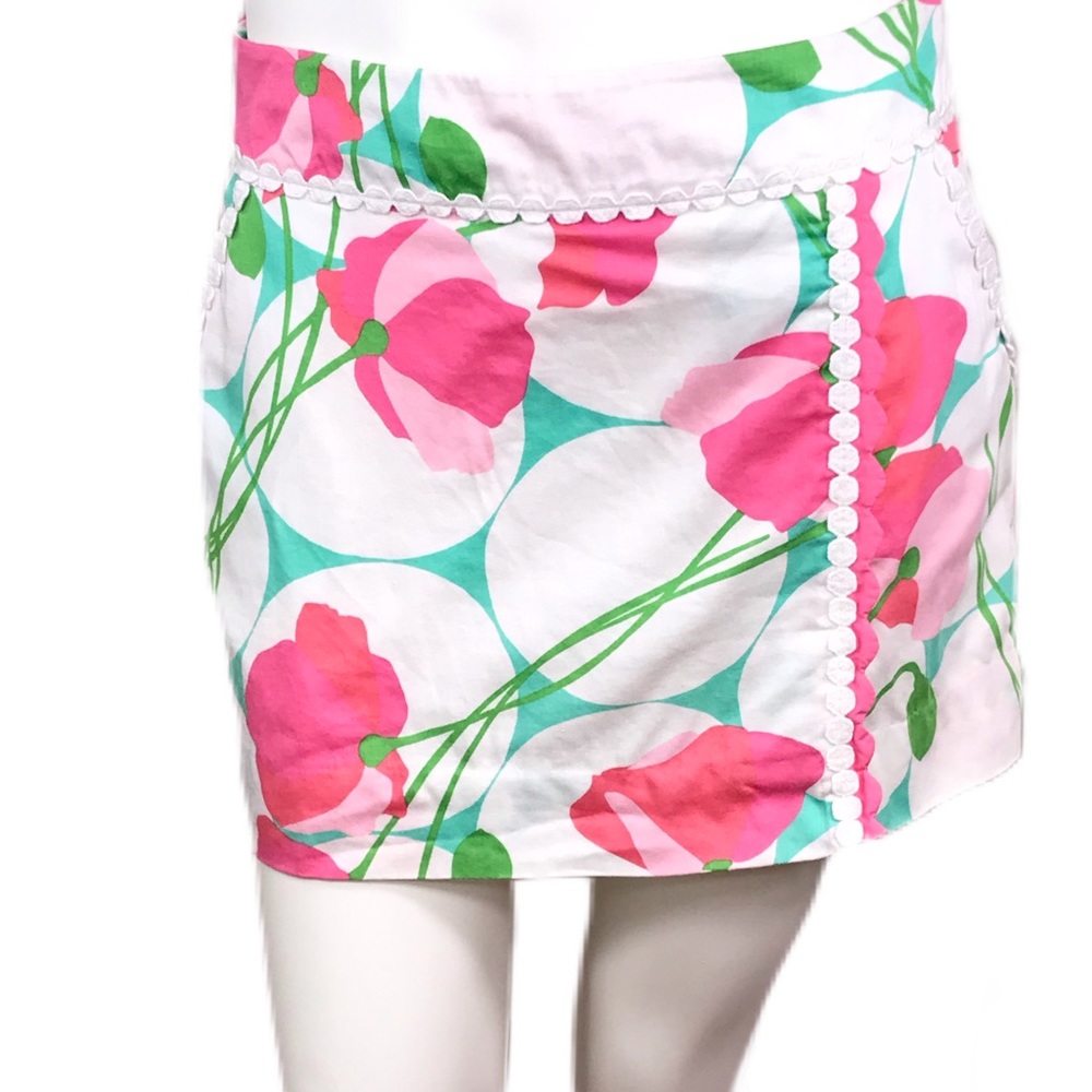 Lilly Pulitzer Skort size 0 Pretty Pink Green White Trim Shorts Skirt